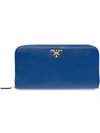 Prada Logo-plaque Zip-around Wallet In Blue