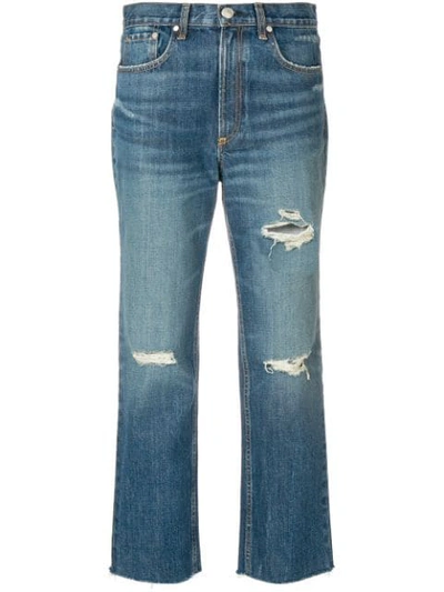Rag & Bone Cropped Distressed High-rise Straight-leg Jeans In Blue
