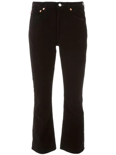 Re/done Velvet Kick Flare Cropped Trousers In Black