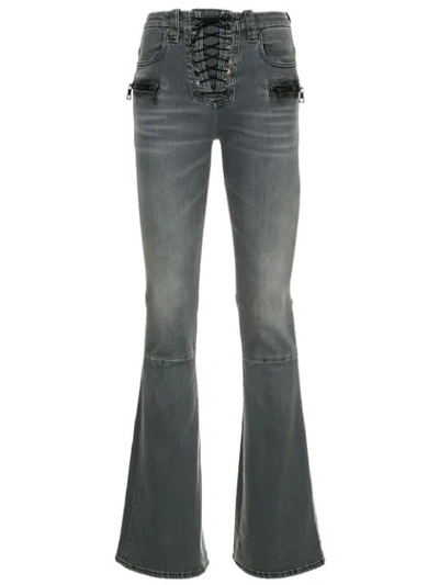 Ben Taverniti Unravel Project Stonewashed Lace Front Bootleg Jeans In Grey