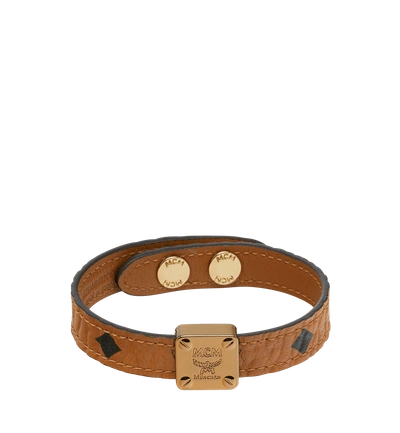 Mcm Reversible Logo Plate Bracelet In Visetos In Cognac ModeSens