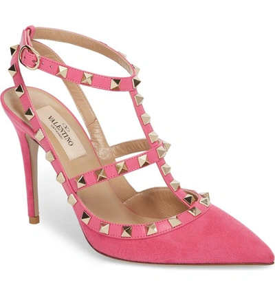 Valentino Rockstud T-strap Pump In Pink/ Pink