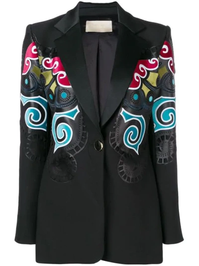 Elie Saab Multicoloured Print Blazer In Black