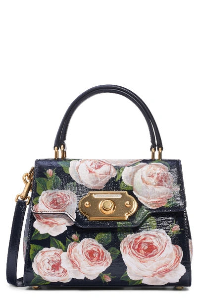 Dolce & Gabbana Mini Welcome Floral Print Leather Satchel - Black In Nero/ Rose
