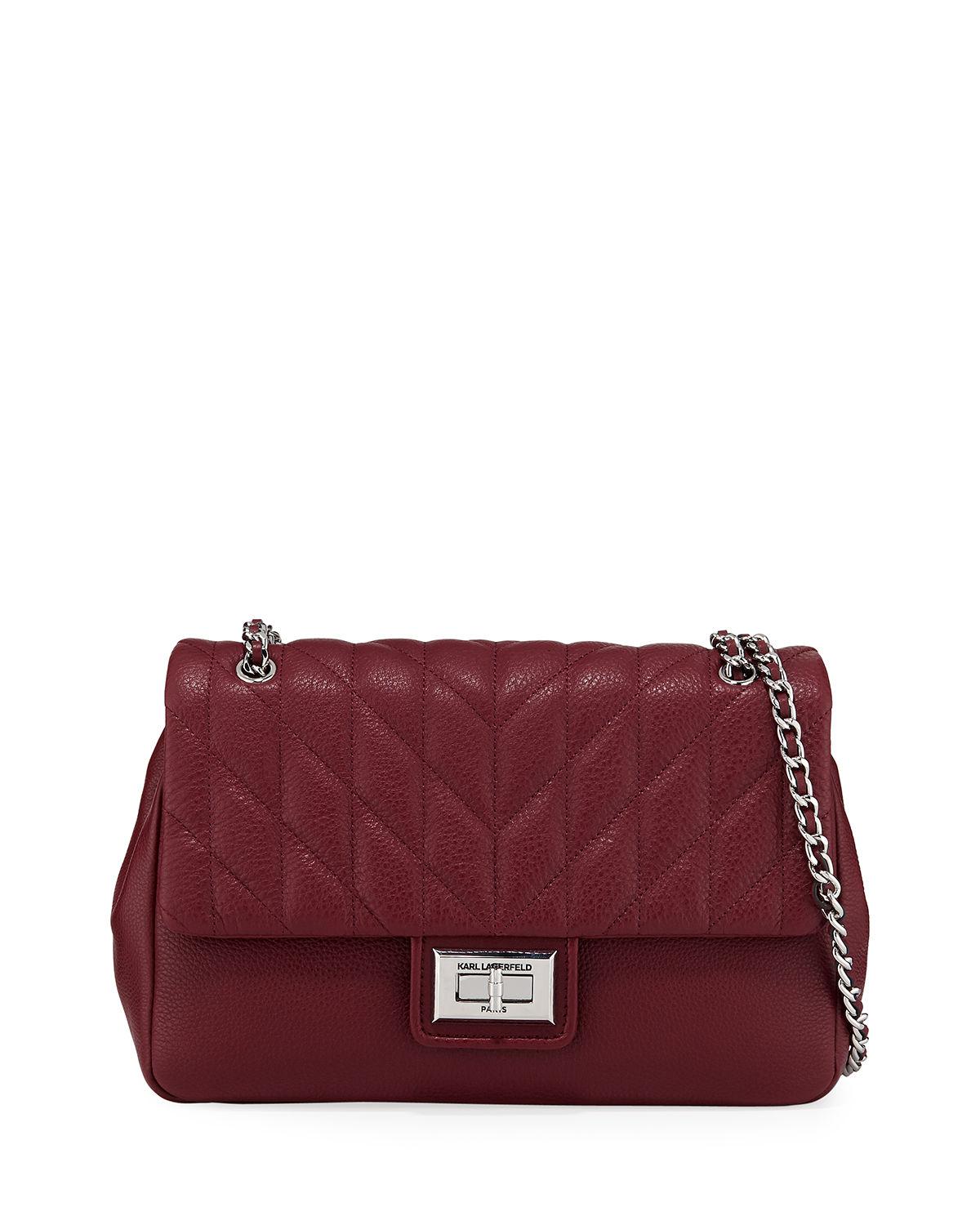 Karl Lagerfeld Agyness Quilted Leather Shoulder Bag In Merlot | ModeSens
