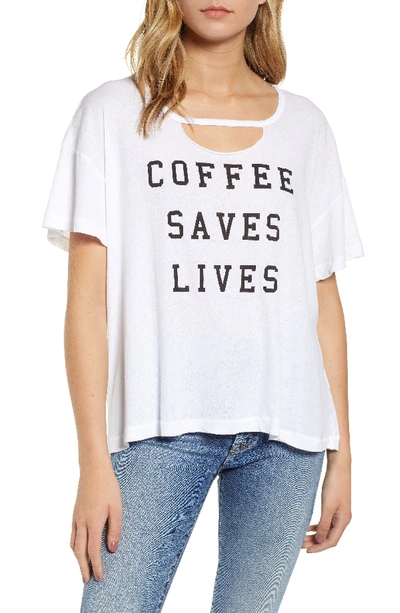 Wildfox Coffee Saves Lives Slashed Oversized Tee In Clean White