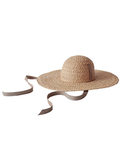 Janessa Leone Gaby Woven Straw Sun Hat W/ Chin Tie In Natural