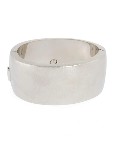 Vendorafa 18k White Gold Wide Hammered Design Bracelet