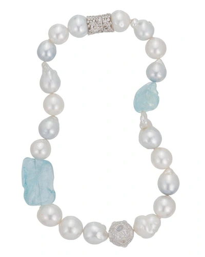 Margot Mckinney Jewelry 18k White Gold Pearl & Aquamarine Necklace