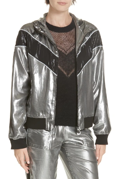 Rag & Bone Sloane Metallic Hooded Track Jacket In Silver/ Black