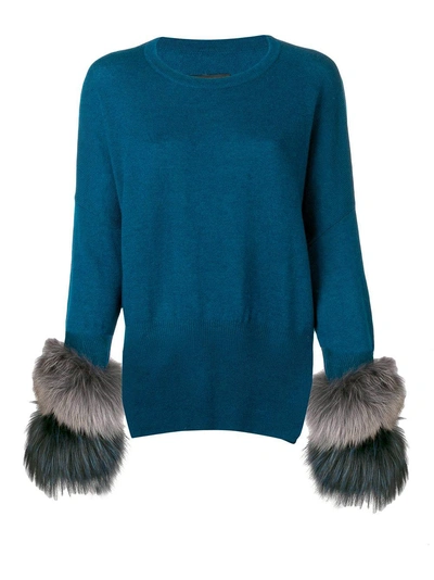 Izaak Azanei Fur Cuff Sweater - Blue