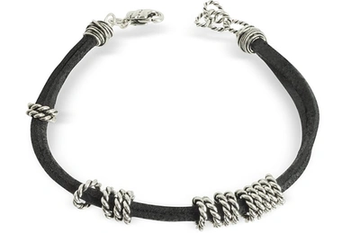 Giacomo Burroni Designer Men's Bracelets Leather Bracelet W/twisted Rings In Argent