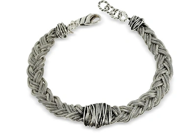 Giacomo Burroni Designer Men's Bracelets Sterling Silver Braid W/etruscan Knot In Argent