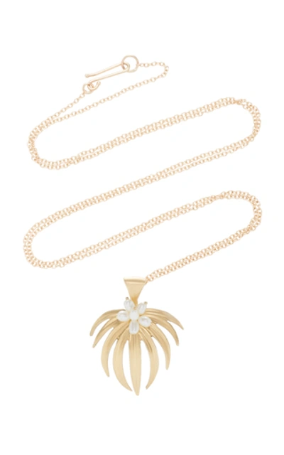 Annette Ferdinandsen Curled Fan Palm 14k Gold And Pearl Pendant Neckla