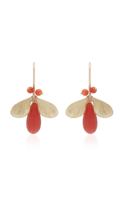 Annette Ferdinandsen Jeweled Bugs 14k Gold And Coral Drop Earrings In Pink