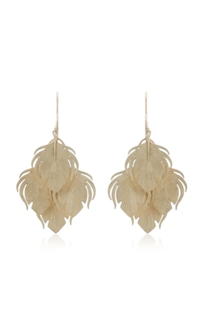 Annette Ferdinandsen Peacock Feather Clusters 14k Gold Drop Earrings