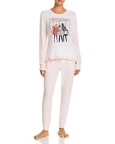 Jane & Bleecker New York Shopping & Stripes Sweater-knit Long Pj Set - 100% Exclusive In Pink