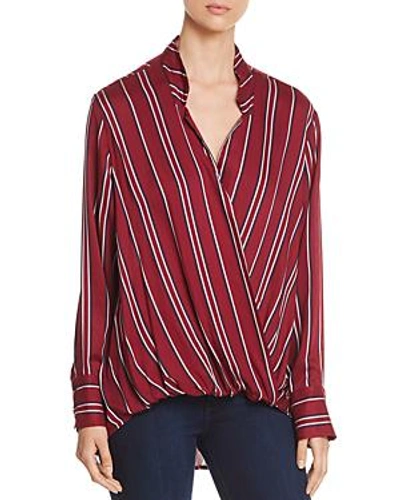 Velvet Heart Striped Faux-wrap Shirt In Wine/navy