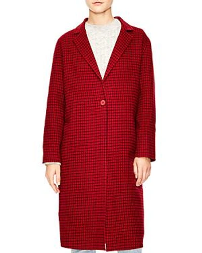 Sandro Abeille Check Coat In Red