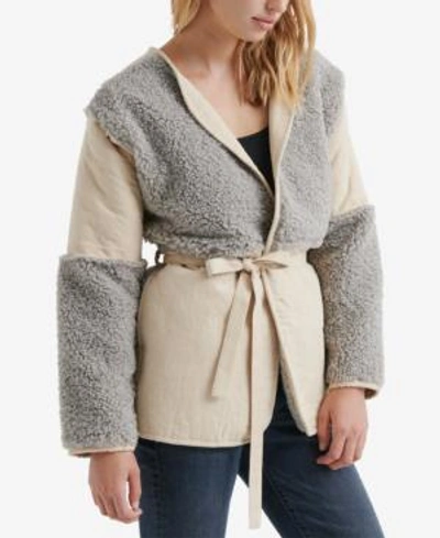 Lucky Brand Mixed Faux Shearling Jacket In Grey Multi