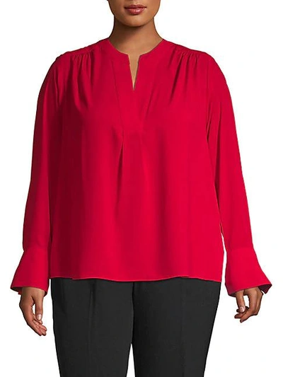 Calvin Klein Plus Shirred Long-sleeve Top In Red