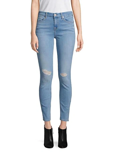 7 For All Mankind Ripped Ankle Skinny Jeans In Bair Sun Faded