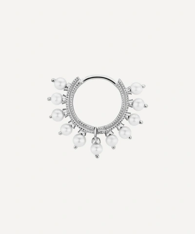 Maria Tash 14ct 8mm Pearl Coronet Single Hoop Earring In White Gold