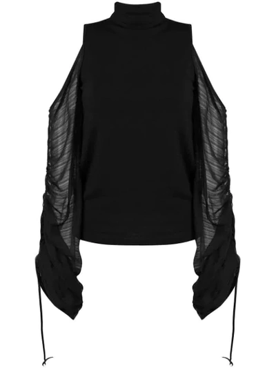 Plein Sud Cold Shoulders Oversized Sleeves Top - Black
