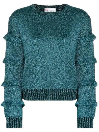 Red Valentino Metallic Ruffle Detail Sweater - Blue