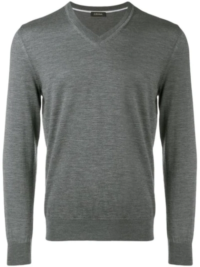 Z Zegna V-neck Jumper In Grey