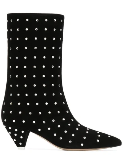 Attico Crystal-embellished Calf-length Boots In Black