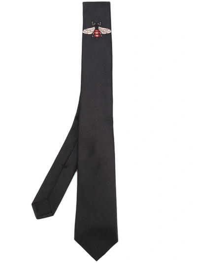 Gucci Embroidered Bee Tie - Black