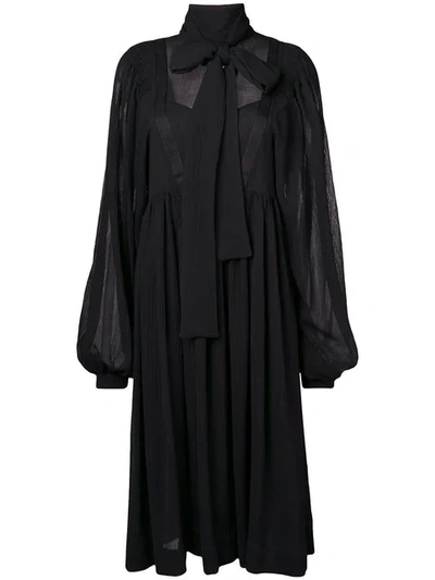 Rochas Pussy Bow Midi Dress In Black