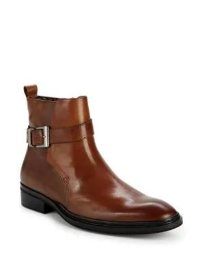 Karl Lagerfeld Buckled Leather Ankle Boots In Cognac
