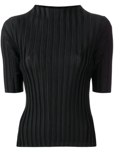 Issey Miyake Pleats Please By  Flutter Sleeve Pleated Top - Black