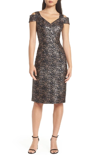 Maggy London Twilight Rose Metallic Brocade Cold Shoulder Dress In Metallic Multi