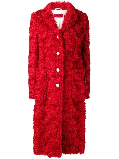 The Gigi Single-breasted Shearling Coat In Red