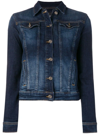 Emporio Armani Cropped Stonewashed Denim Jacket In Blue