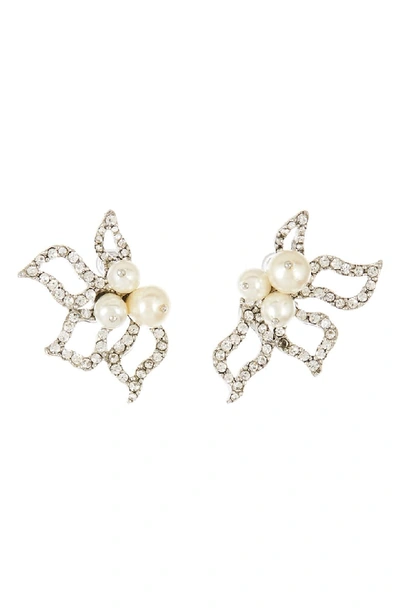 Oscar De La Renta Imitation Pearl Pavé Earrings In Silver