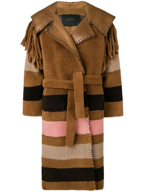 Blancha Striped Patterned Loose Coat In Brown | ModeSens