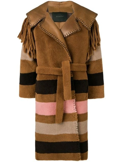 Blancha Striped Patterned Loose Coat In Brown