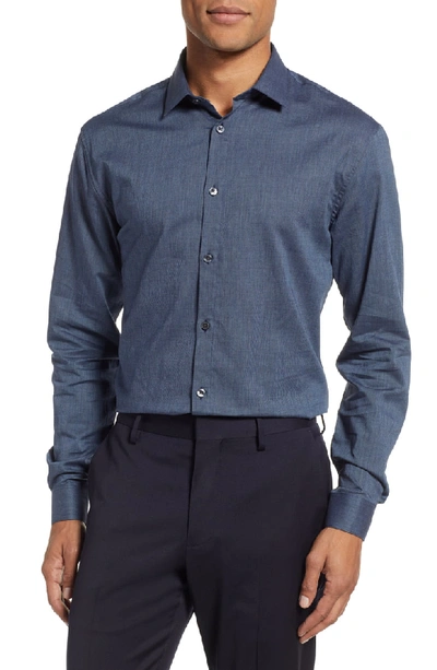 John Varvatos Textured Solid Slim Fit Dress Shirt In Dark Blue Heather