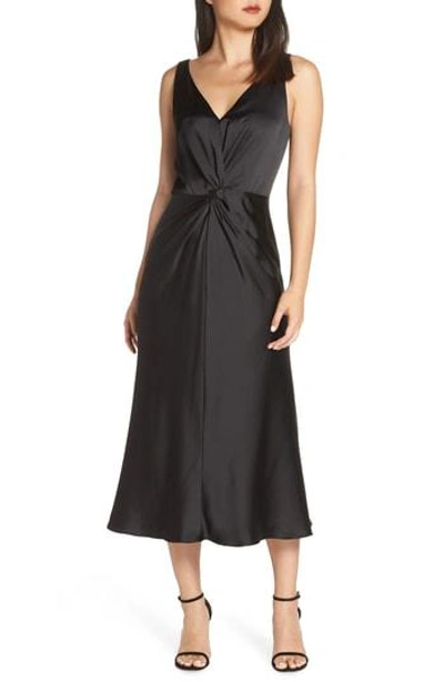 Maggy London Knot Front Satin Dress In Black