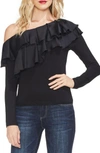 Vince Camuto Asymmetrical Tiered-ruffle Top In Rich Black