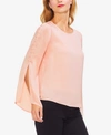 Vince Camuto Button Bell Sleeve Hammer Satin Top In Rose Buff