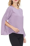 Vince Camuto Button Bell Sleeve Hammer Satin Top In Silver Violet