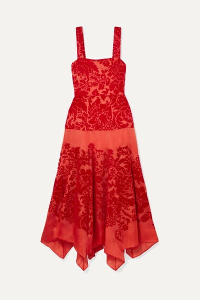 Rosie Assoulin Flocked Floral Silk And Velvet Midi Dress In Red