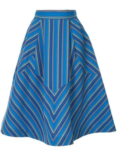 Rosie Assoulin Batman Striped Cotton Midi Skirt In Blue