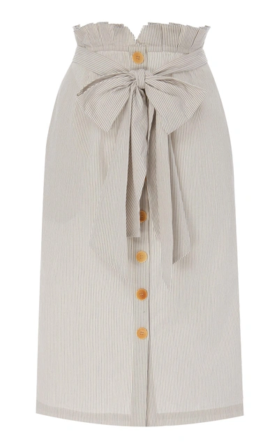 Also Corinne Tie-detailed Cotton-poplin Midi Skirt In Stripe