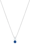 Swarovski Silver-tone Triple-crystal Pendant Necklace, 14-4/5" + 2" Extender In Blue/ Silver